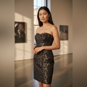 LOFT Strapless Dress in Black and Gold